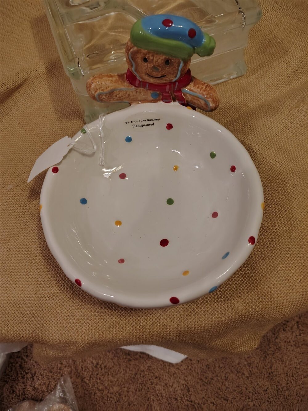 Gingerbread Man Polka Dot Ceramic Bowl Christmas